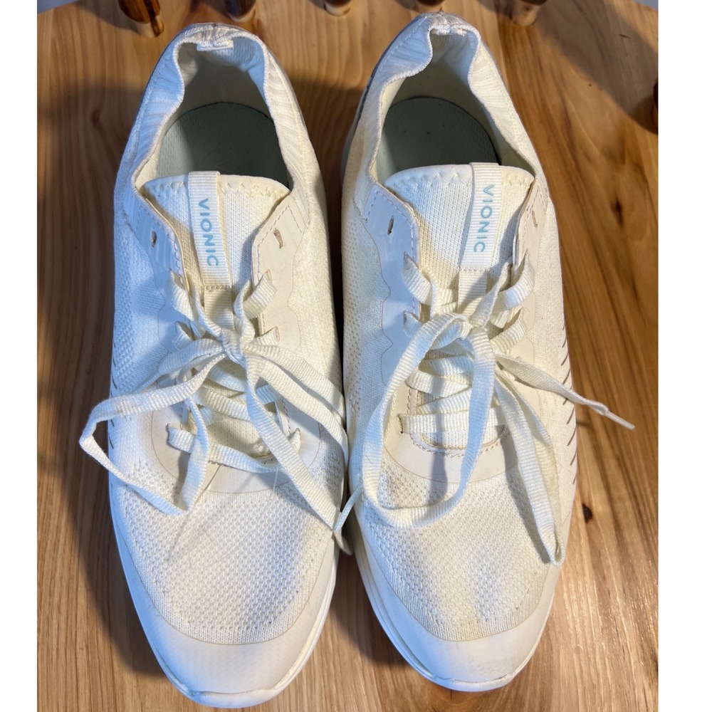 Vionic Embolden Womens 8 Cream Blue Active Walking Sneaker Orthotic Mesh Trainer